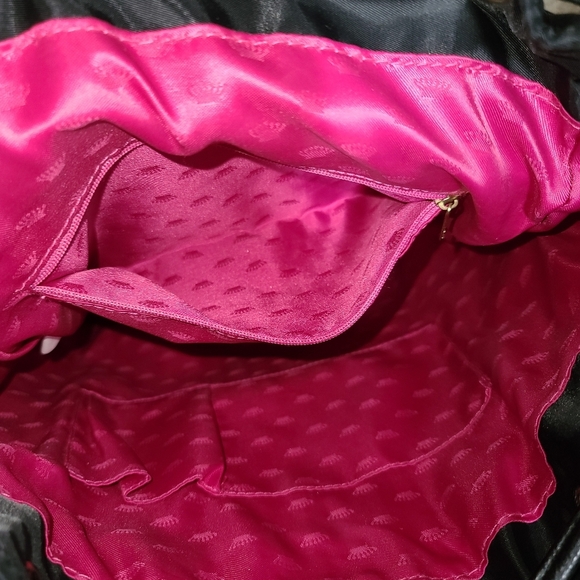 JUICY COUTURE Black Satin Sequin Quilted Drawstring Backpack With Gold Hardware - Picture 12 of 15